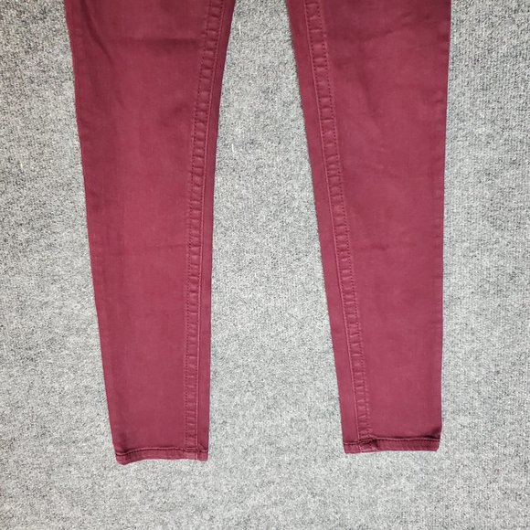 Miss Me Mid Rise Skinny 25 (Meas 26x29 7" Low Rise) Burgundy Denim EUC Jeans A21 - Picture 3 of 9